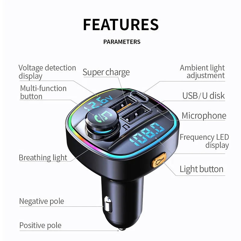 Bluetooth 5.0 Auto Drahtloser FM Transmitter Adapter USB Ladegerät AUX