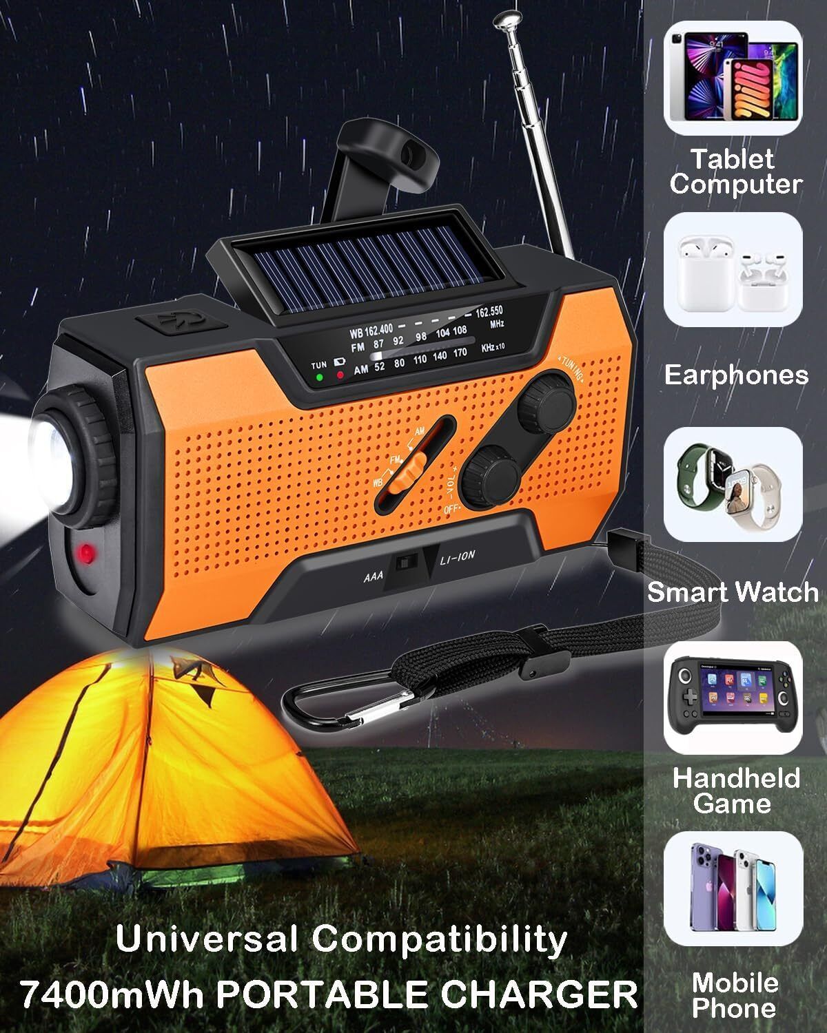 Notfall-Solar-Handkurbel-Wetterradio 2000Mah Powerbank-Ladegerät