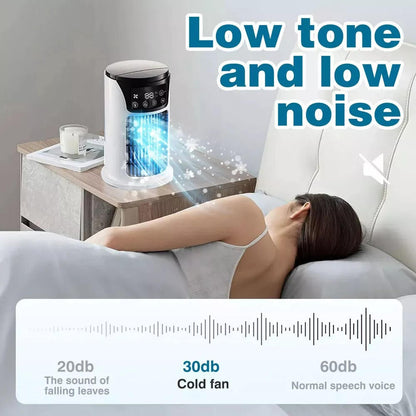 Tragbarer Raumklimagerät 3-in-1, USB, 6 Geschwindigkeiten, Luftbefeuchtung &amp; Filter, 8h Laufzeit, LED-Ambientlicht