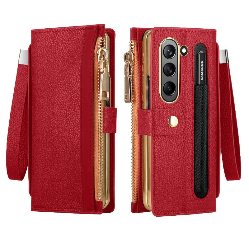 Mit S-Pen-Halter Leder-Brieftaschenhülle für Samsung Galaxy Z Fold 5 4