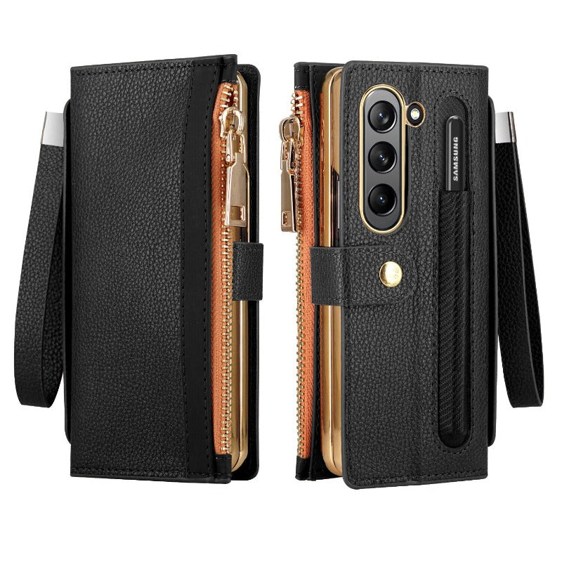 Mit S-Pen-Halter Leder-Brieftaschenhülle für Samsung Galaxy Z Fold 5 4