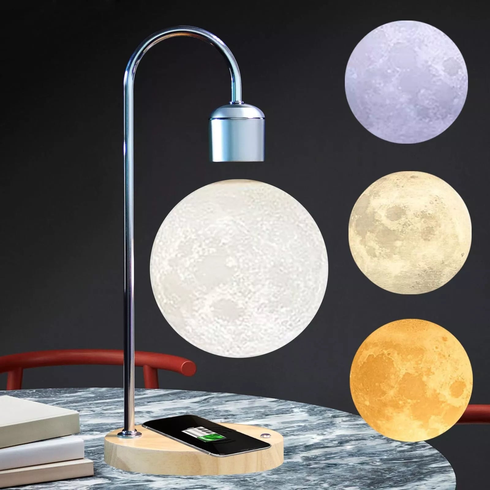 Schwebende Mondlampe – Magnetisch schwebendes Mondlicht | Drahtloses Ladegerät – Einzigartiges Wohnkulturgeschenk