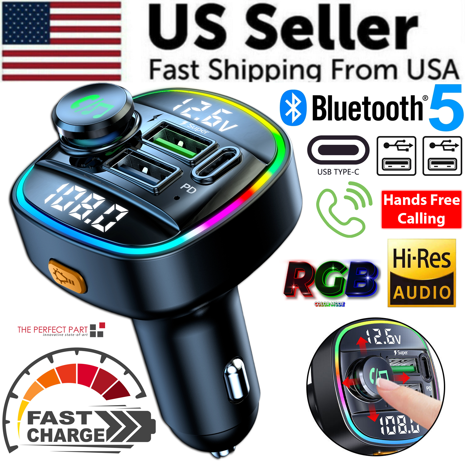 Bluetooth 5.0 Auto Drahtloser FM Transmitter Adapter USB Ladegerät AUX