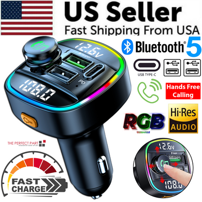Bluetooth 5.0 Auto Drahtloser FM Transmitter Adapter USB Ladegerät AUX