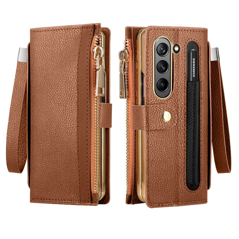 Mit S-Pen-Halter Leder-Brieftaschenhülle für Samsung Galaxy Z Fold 5 4