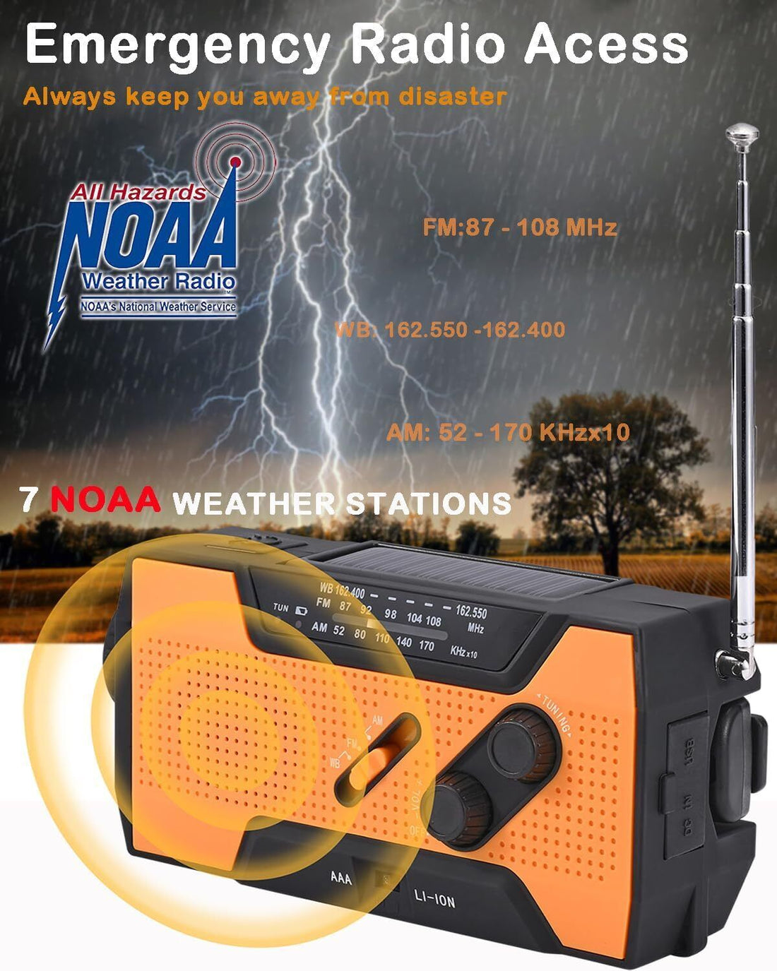 Notfall-Solar-Handkurbel-Wetterradio 2000Mah Powerbank-Ladegerät