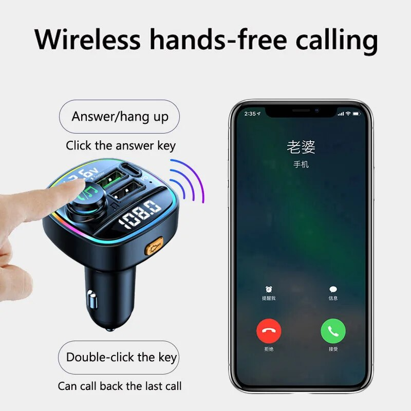 Bluetooth 5.0 Auto Drahtloser FM Transmitter Adapter USB Ladegerät AUX