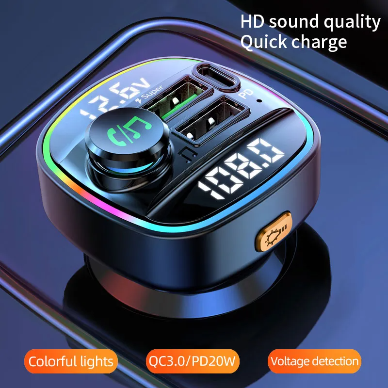 Bluetooth 5.0 Auto Drahtloser FM Transmitter Adapter USB Ladegerät AUX