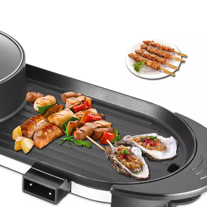Tragbarer elektrischer 2-in-1 Antihaft-Tischgrill mit Heißtopf Indoor-Thekengrill