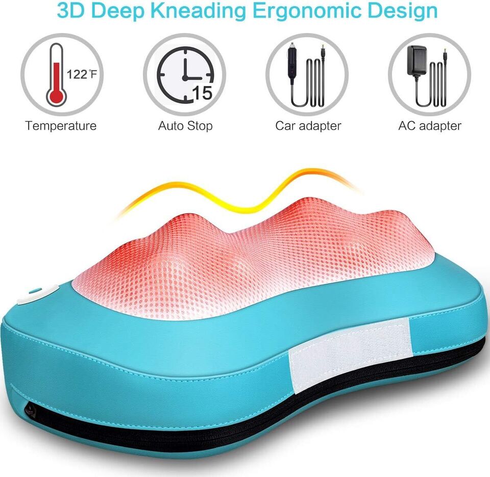 Shiatsu-Massagesitzkissen mit 8 Knetköpfen &amp; Infrarotwärme | Nacken Rücken Schulter | Auto &amp; Zuhause