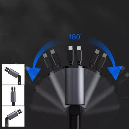 Ultimate 4-in-1 Rückziehbares Auto-Ladegerät: Vielseitige Multi-Port-Lösungen für das Laden unterwegs
