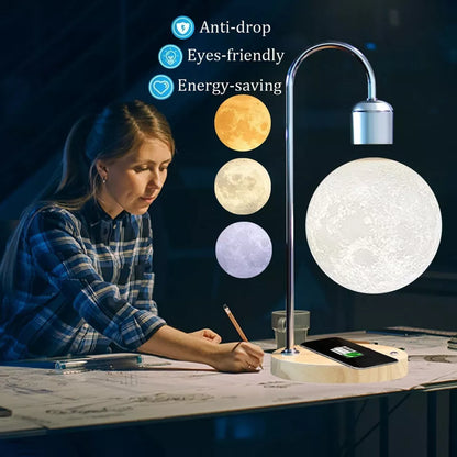 Schwebende Mondlampe – Magnetisch schwebendes Mondlicht | Drahtloses Ladegerät – Einzigartiges Wohnkulturgeschenk