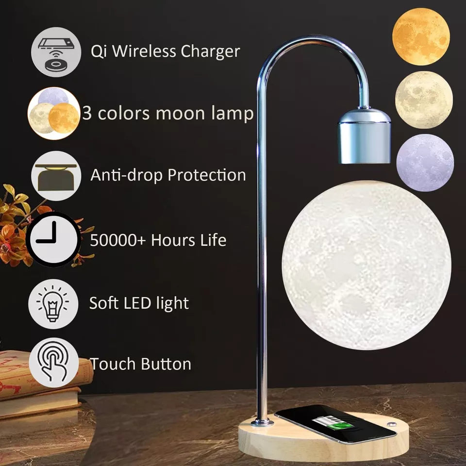 Schwebende Mondlampe – Magnetisch schwebendes Mondlicht | Drahtloses Ladegerät – Einzigartiges Wohnkulturgeschenk