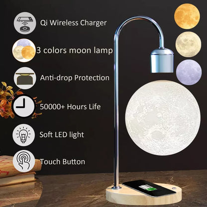 Schwebende Mondlampe – Magnetisch schwebendes Mondlicht | Drahtloses Ladegerät – Einzigartiges Wohnkulturgeschenk
