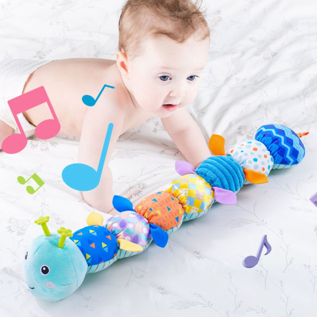 Sensorische Plüsch Rassel-Raupe - Musik &amp; Texturen für Babys