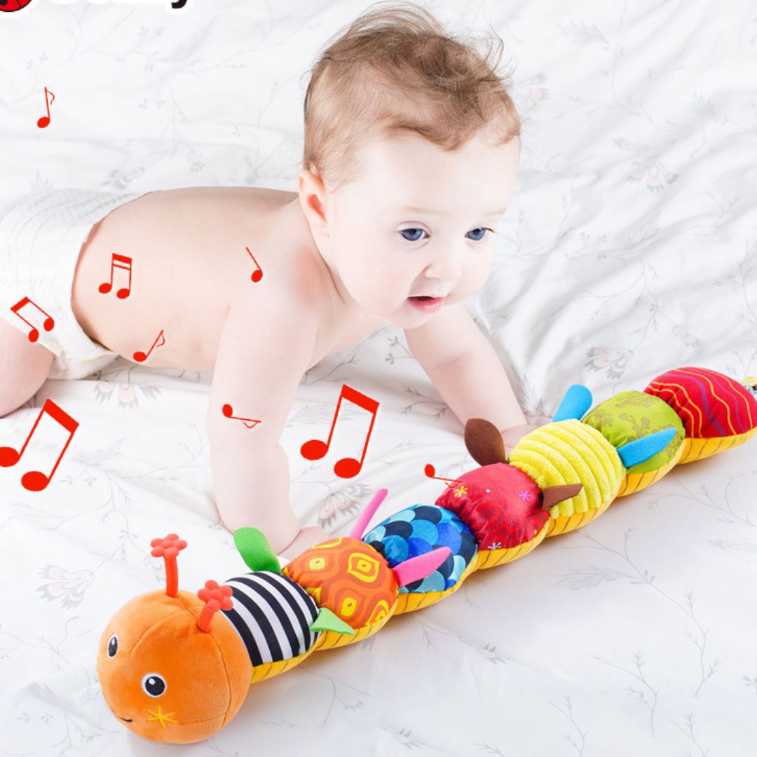 Sensorische Plüsch Rassel-Raupe - Musik &amp; Texturen für Babys