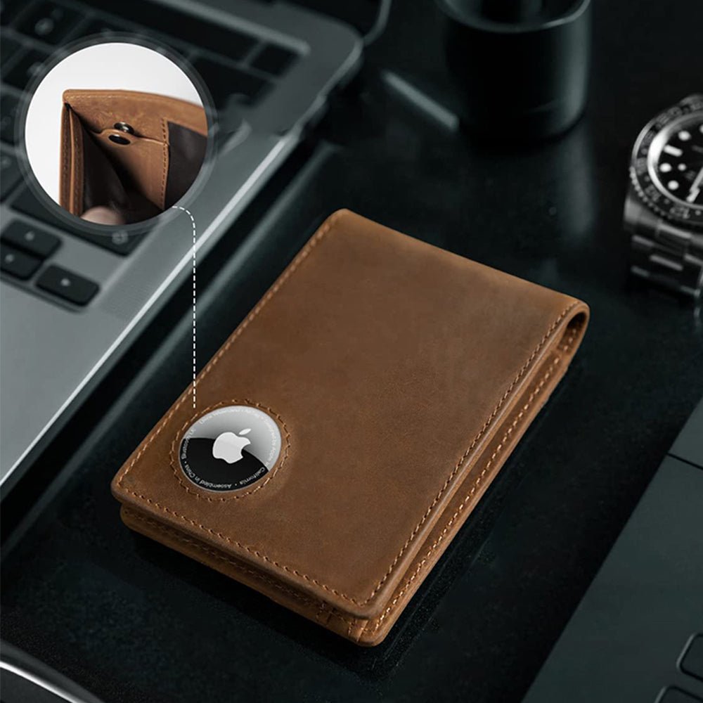 Elegante echte Leder AirTag Geldbörse