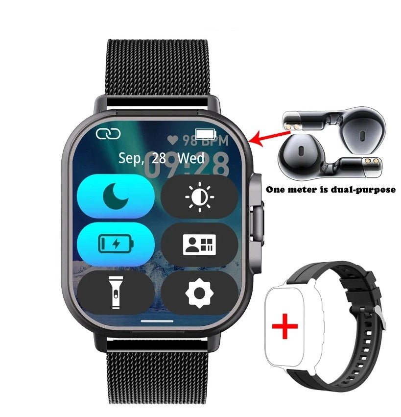Smart GPS-Uhr &amp; Bluetooth-Headset Duo – 2in1-Uhr zur Überwachung der Herzfrequenz, Blutdrucküberwachung, Musikwiedergabe und Anrufen in einem eleganten Gerät
