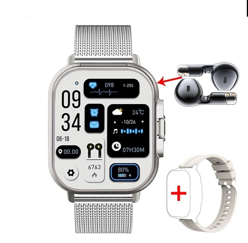 Smart GPS-Uhr &amp; Bluetooth-Headset Duo – 2in1-Uhr zur Überwachung der Herzfrequenz, Blutdrucküberwachung, Musikwiedergabe und Anrufen in einem eleganten Gerät
