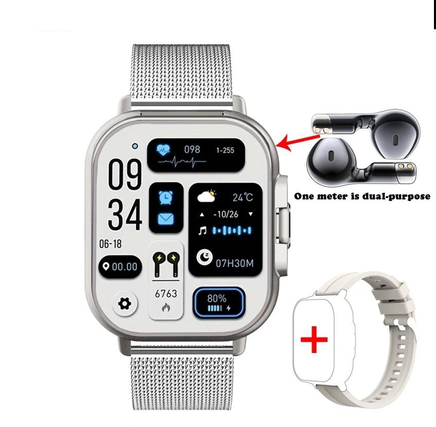 Smart GPS-Uhr &amp; Bluetooth-Headset Duo – 2in1-Uhr zur Überwachung der Herzfrequenz, Blutdrucküberwachung, Musikwiedergabe und Anrufen in einem eleganten Gerät