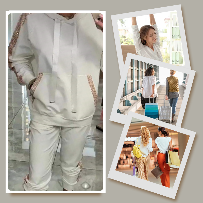 Damen Kapuzenpullover und Hose Set mit Kordelzug