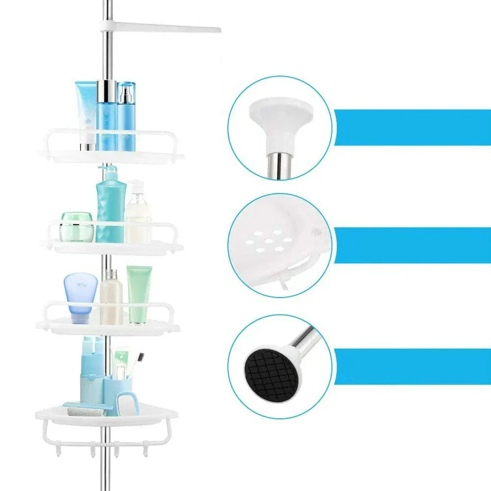 Teleskopisches Duschregal – 4 Ablagen | Höhenverstellbar