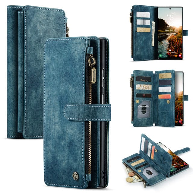 Reißverschluss-Leder-Brieftaschenhülle für Samsung Galaxy