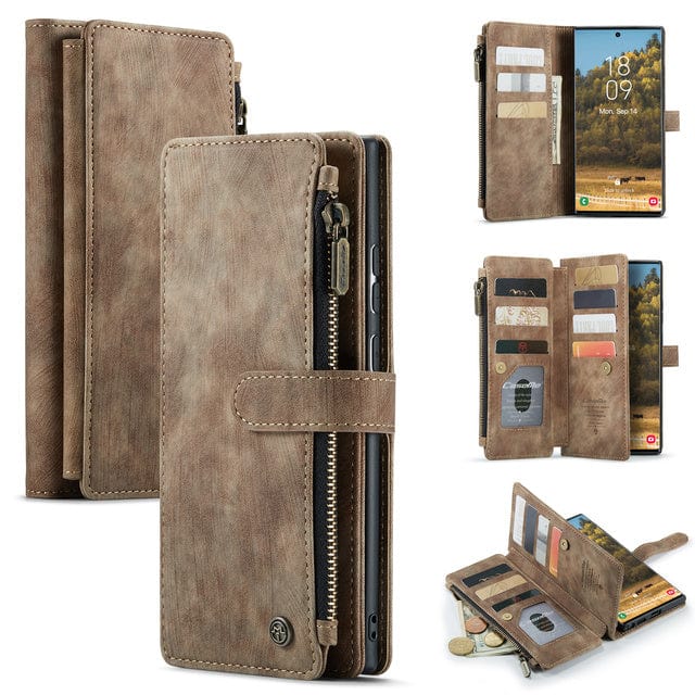 Reißverschluss-Leder-Brieftaschenhülle für Samsung Galaxy