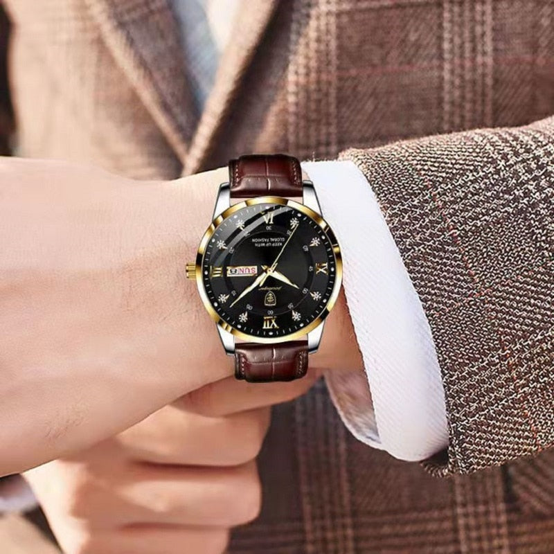 Wasserdichte Herren Armbanduhr – Edelstahl | Leuchtende Zeiger